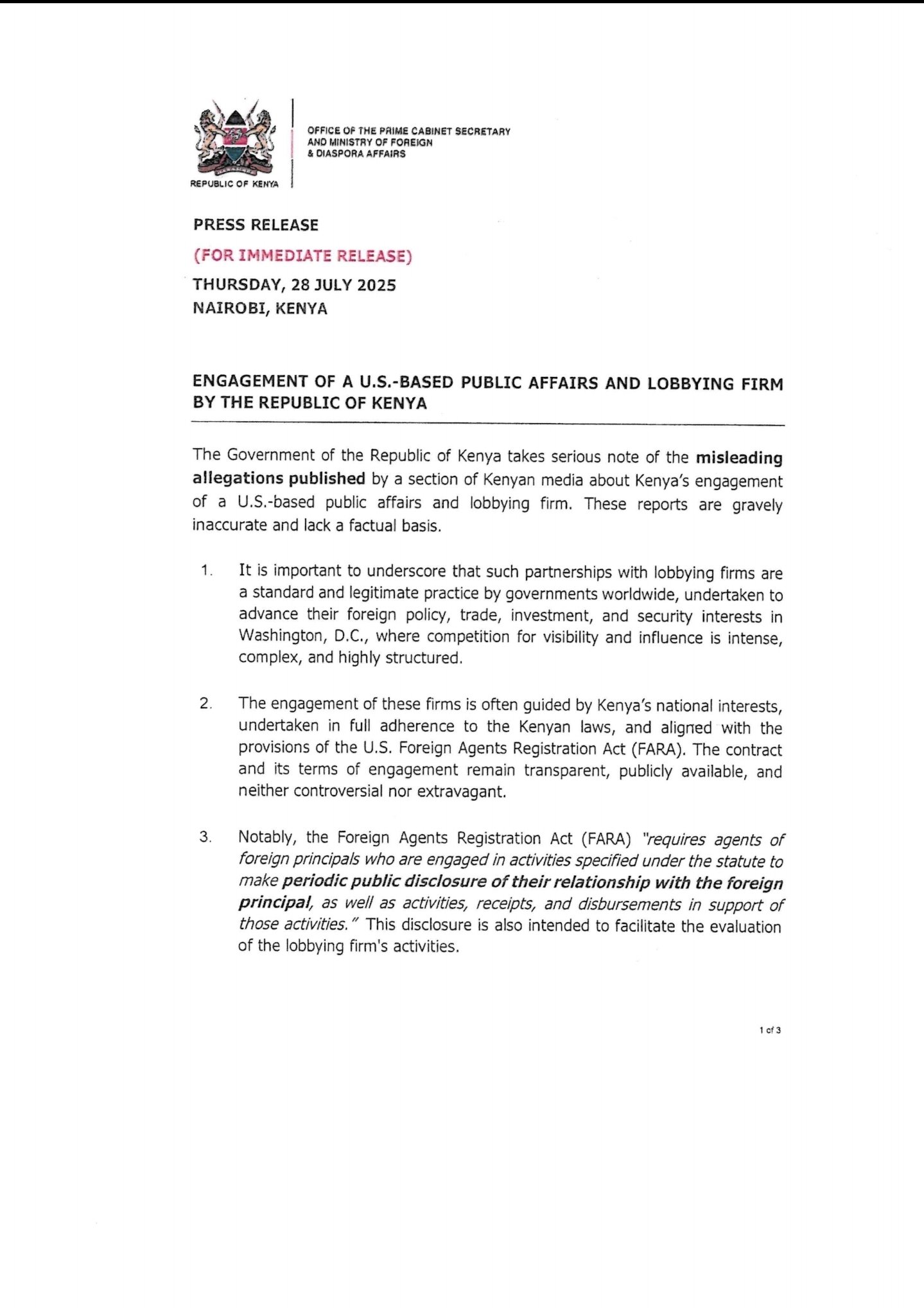 Press Statement by Musalia Mudavadi. Photo: Government Spokesperson Source: X
