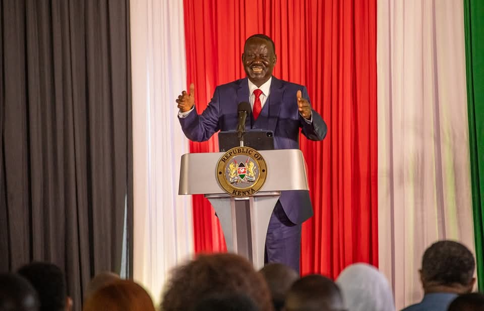 ODM Party Leader Raila Odinga gestures during a PG meeting in Karen. Photo: Raila Odinga Source: Facebook.