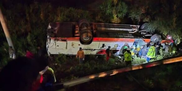 Police and locals at the accident scene involving an Ena Coach bus photo