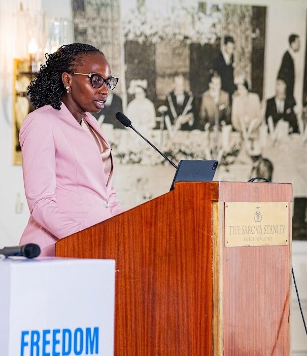 LSK President Faith Odhiambo delivers a keynote speech during a past function in Nairobi. Photo: Faith Odhiambo Source: Facebook