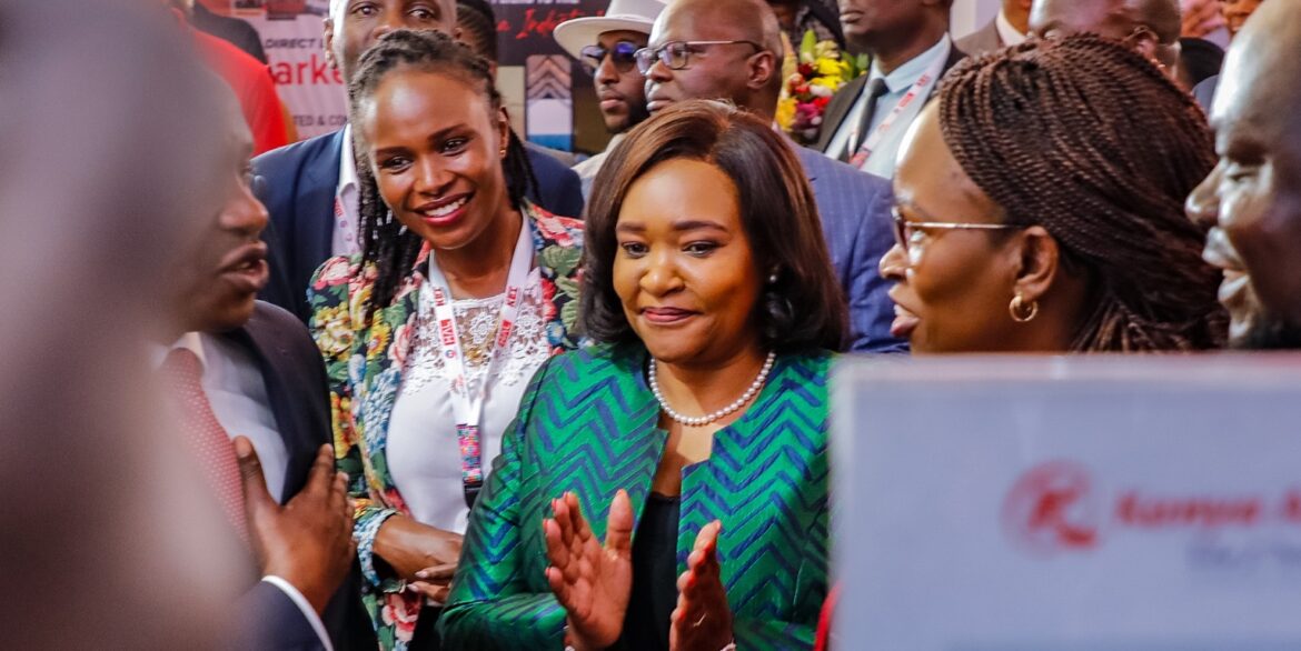 Miano Tourism CS Rebecca Miano gestures during an event in Nairobi. Photo: Kenya Airways Source: Facebook