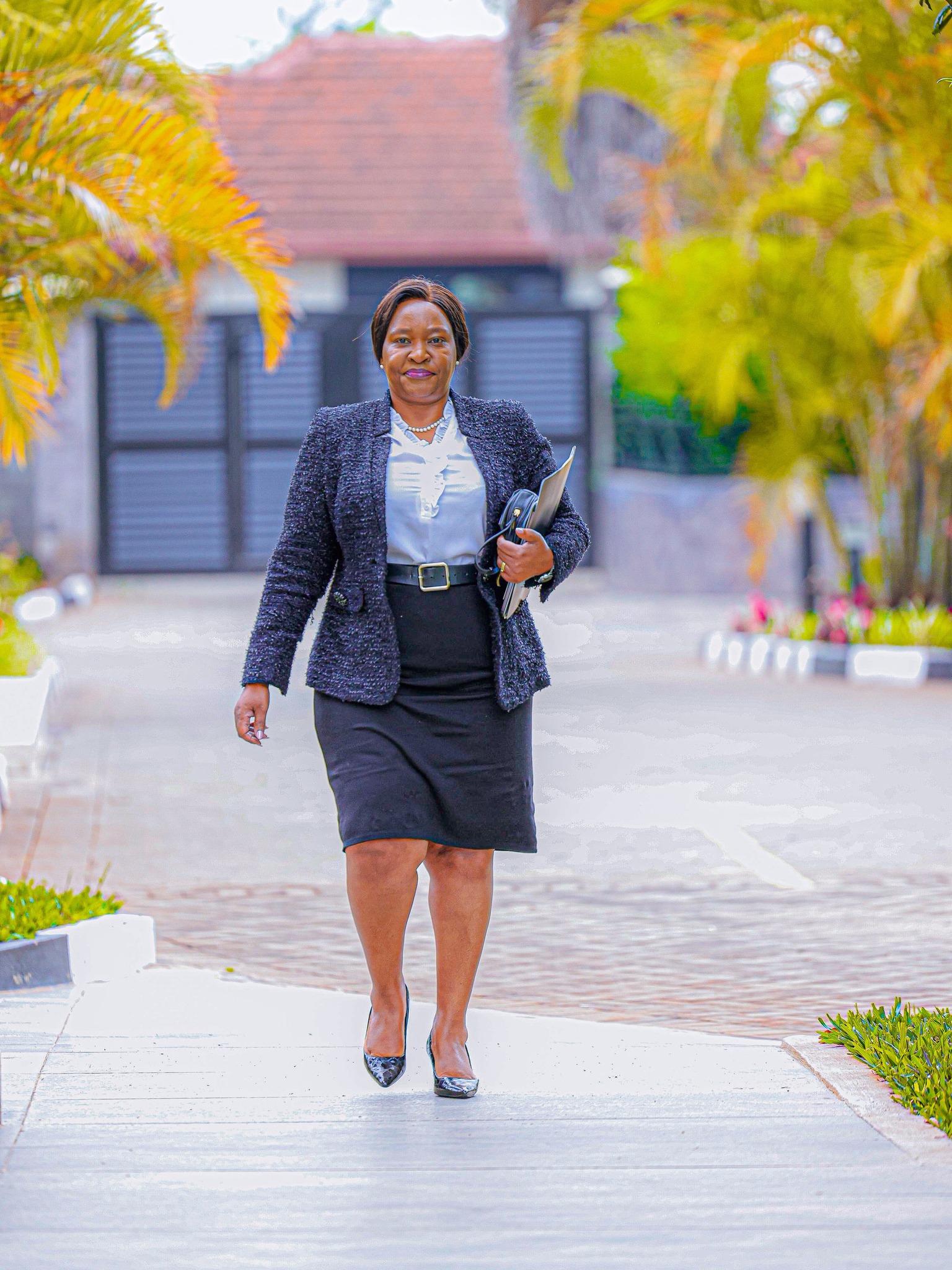 CS for Tourism Rebbeca Miano arrives in Karen home for the DP. Photo: K24 TV Source: Facebook