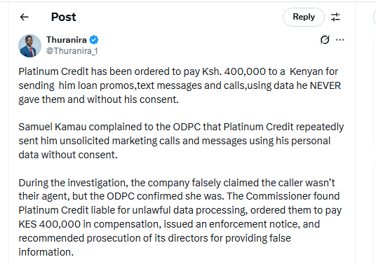 X post by Advocate Brian Thuranira. 