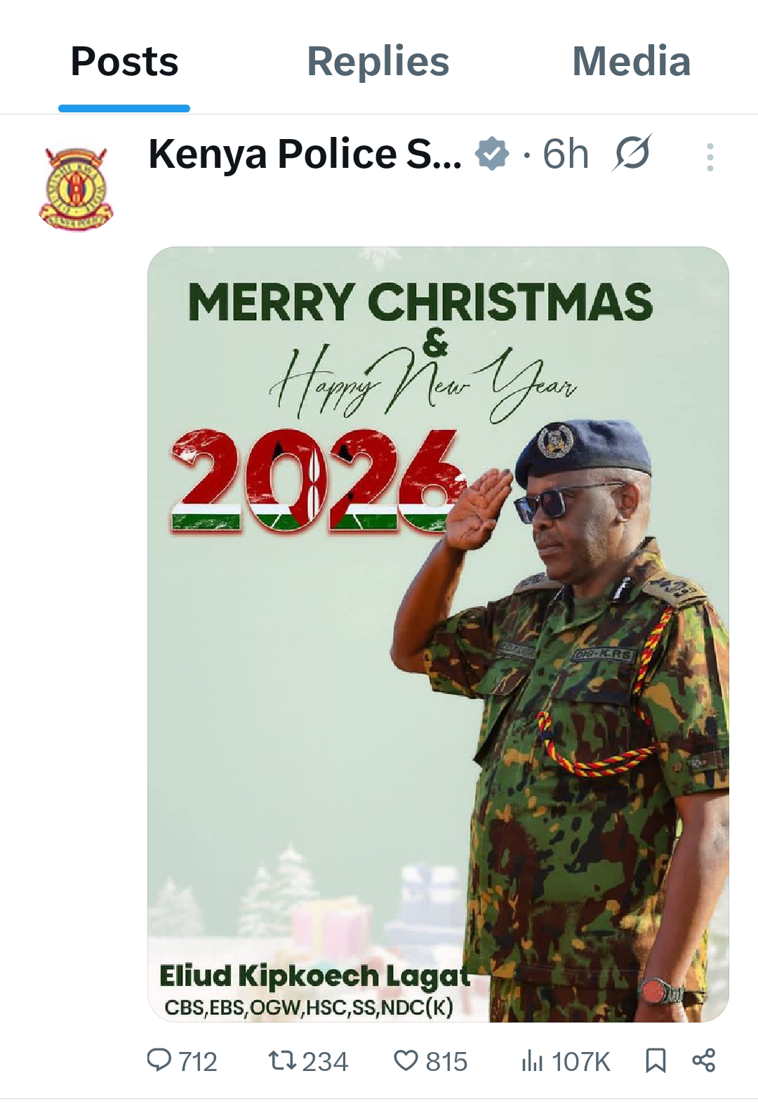 A post by KPS on X featuring DIG Eliud Lagat. Photo/Screenshot by Kenya Digest