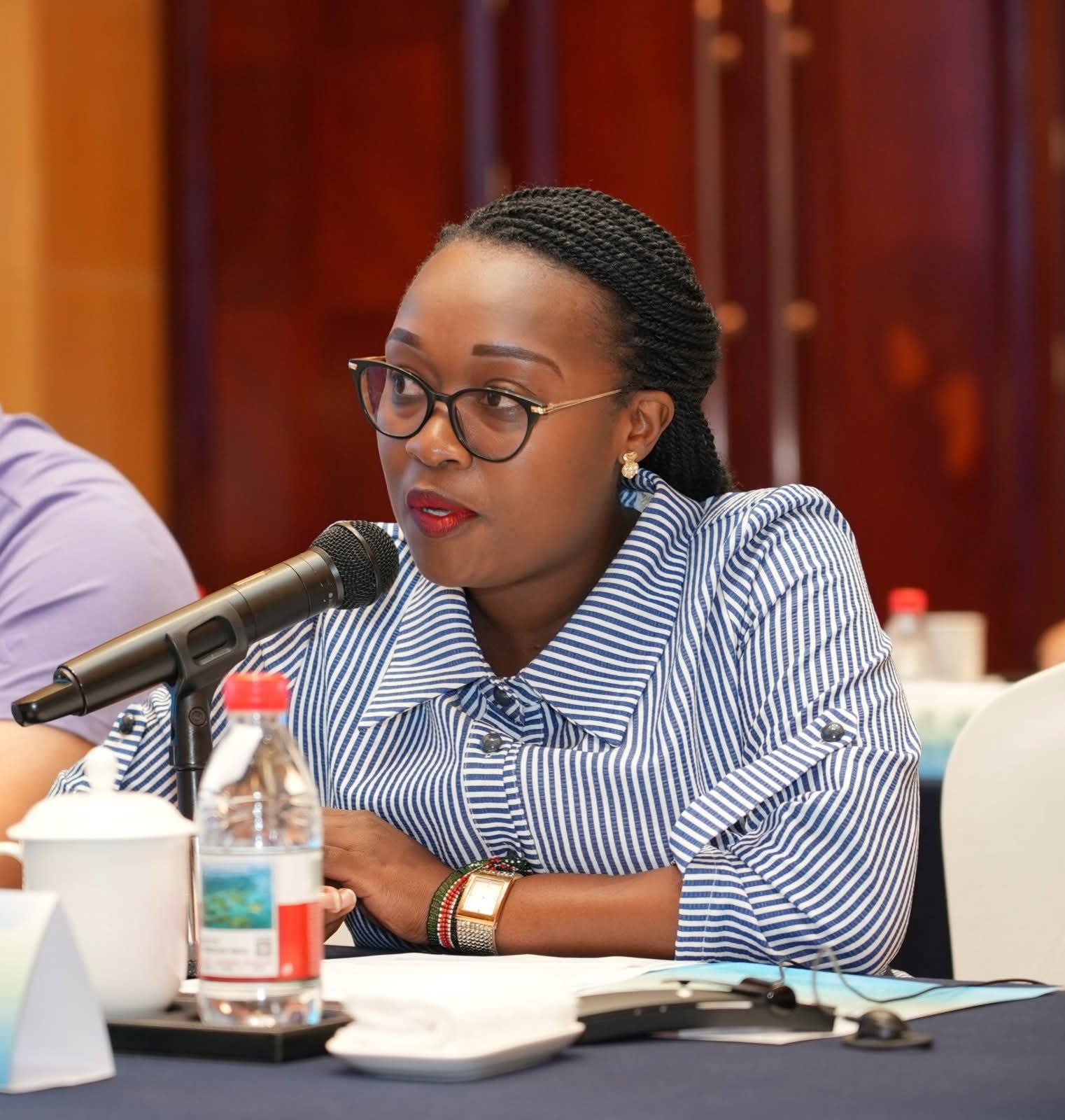 Angel Mbuthia speaks during a past media presser. Photo: Angel Mbuthia Source: Facebook 