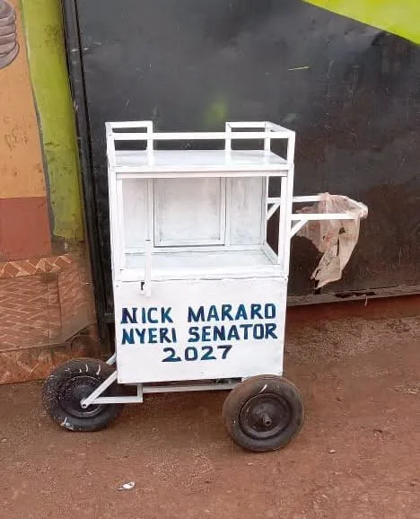 A trolly written Nick Mararo Nyeri Senator 2027. PHOTO/@61552174475636/Facebook
