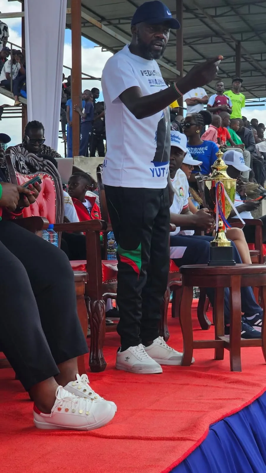 Makadara MP aspirant Geoffrey Wauna during football tournament finals on Sunday, August 30, 2026. Photo/Kenya Digest