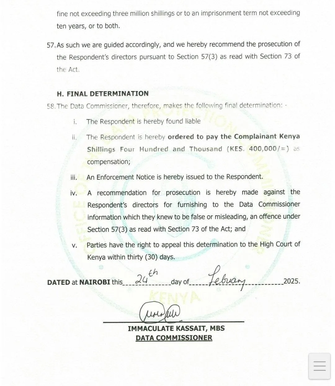 Page 1 of ODPC on Samuel Kamau. Photo/https://web.facebook.com/profile.php?id=100010852129164